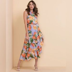 🆕 Ricki’s Purple Floral Asymmetrical Ruffle Halter Dress